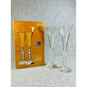 Millennium 2000 Lead Crystal Champagne Flutes Set by Cristal d’Arques France